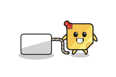 sticky notes cartoon is pulling a banner , cute design