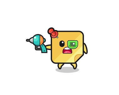 cute sticky notes holding a future gun , cute design