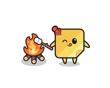 sticky notes character is burning marshmallow , cute design