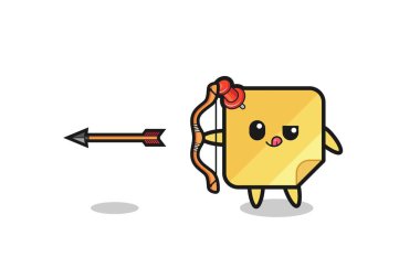 illustration of sticky notes character doing archery , cute design