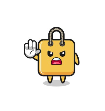 shopping bag character doing stop gesture , cute design
