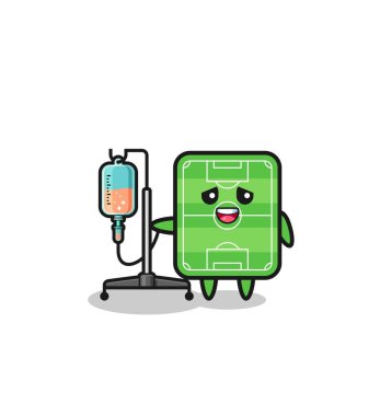 cute football field character standing with infusion pole , cute design