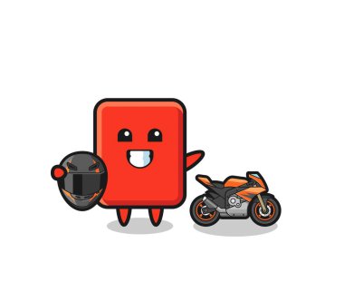 cute red card cartoon as a motorcycle racer , cute design