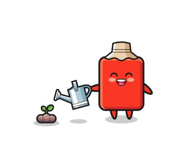 cute red card is watering plant seeds , cute design