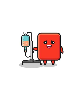 cute red card character standing with infusion pole , cute design