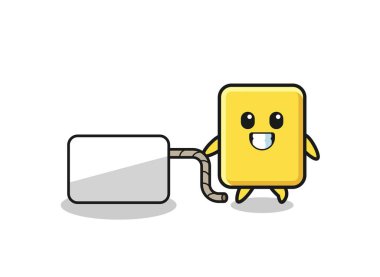 yellow card cartoon is pulling a banner , cute design