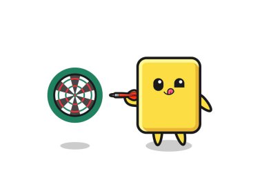 cute yellow card is playing dart , cute design