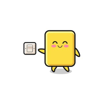 cartoon yellow card is turning off light , cute design