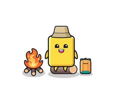 camping illustration of the yellow card cartoon , cute design