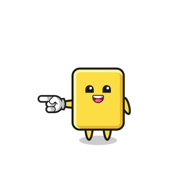 yellow card cartoon with pointing left gesture , cute design