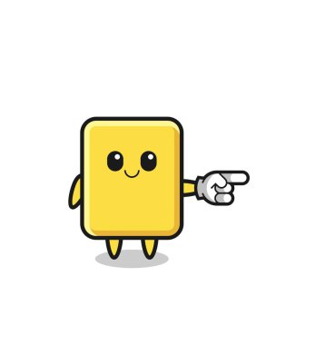 yellow card mascot with pointing right gesture , cute design