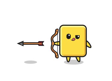 illustration of yellow card character doing archery , cute design