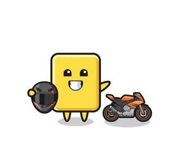 cute yellow card cartoon as a motorcycle racer , cute design