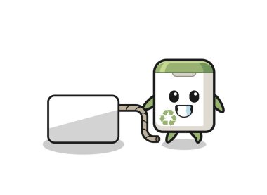 trash can cartoon is pulling a banner , cute design