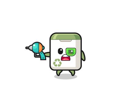 cute trash can holding a future gun , cute design