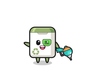 trash can cartoon as future warrior mascot , cute design
