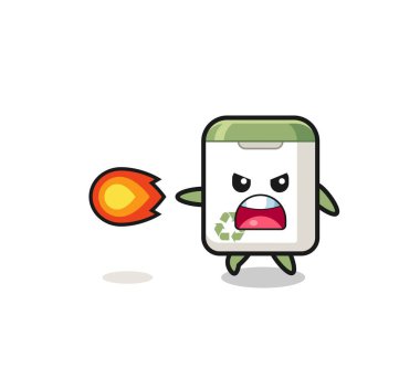 cute trash can mascot is shooting fire power , cute design