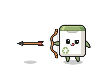 illustration of trash can character doing archery , cute design