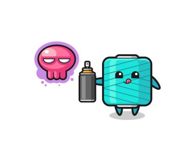 yarn spool cartoon make a graffiti with a spray paint , cute design