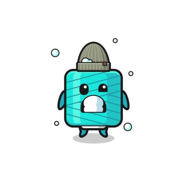 cute cartoon yarn spool with shivering expression , cute design