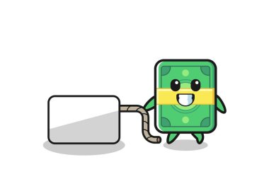 money cartoon is pulling a banner , cute design