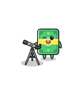 money astronomer mascot with a modern telescope , cute design