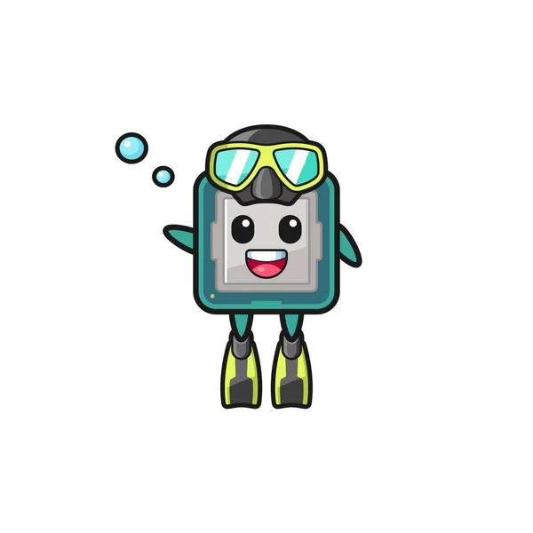 Processor Diver Cartoon Character Cute Design — Stok Vektör