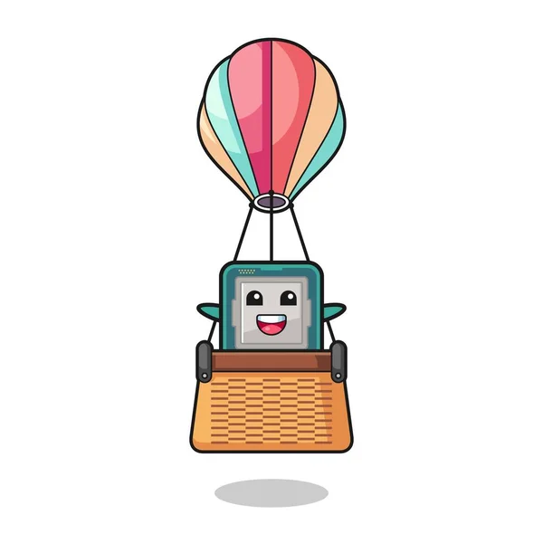 Processor Mascot Riding Hot Air Balloon Cute Design —  Vetores de Stock