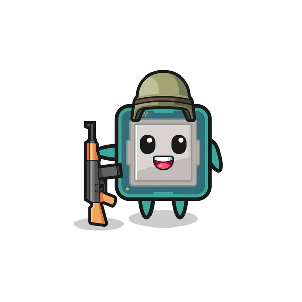 Cute Processor Mascot Soldier Cute Design — Stok Vektör