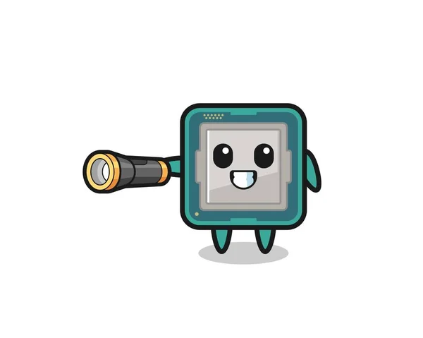 Processor Mascot Holding Flashlight Cute Design —  Vetores de Stock