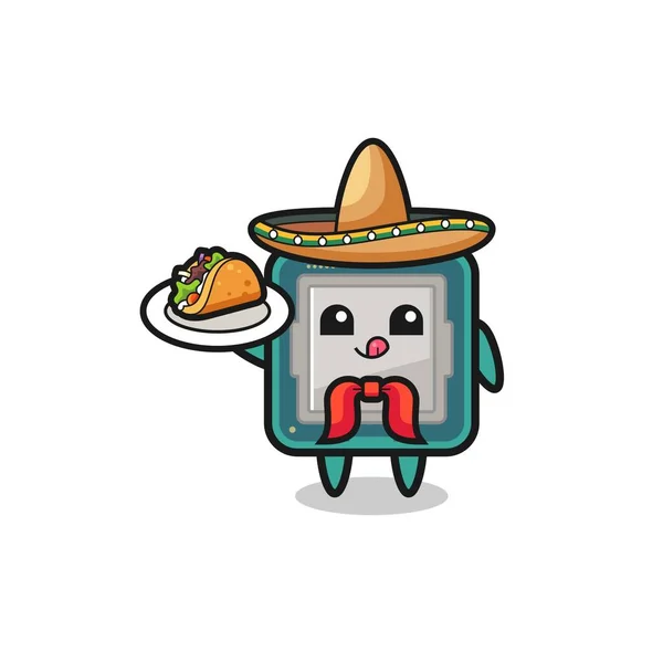 Processor Mexican Chef Mascot Holding Taco Cute Design — Stock vektor