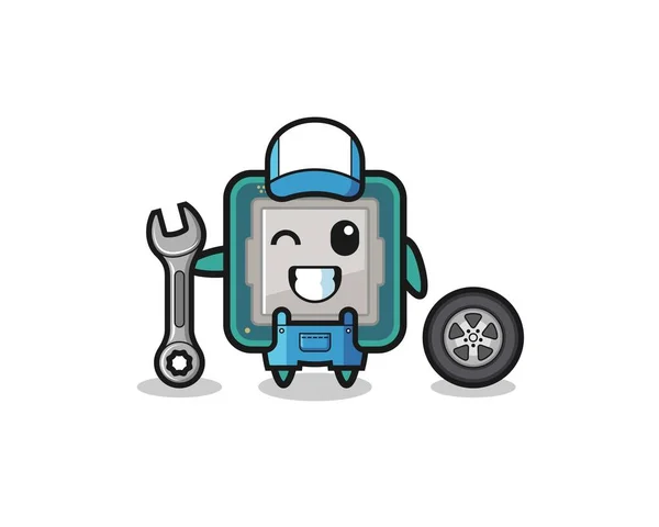 Processor Character Mechanic Mascot Cute Design — Stockový vektor