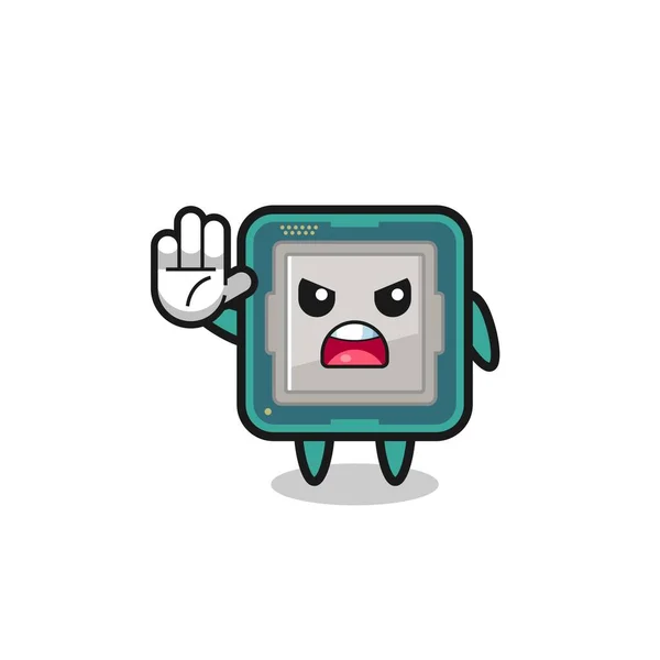 Processor Character Doing Stop Gesture Cute Design — Image vectorielle