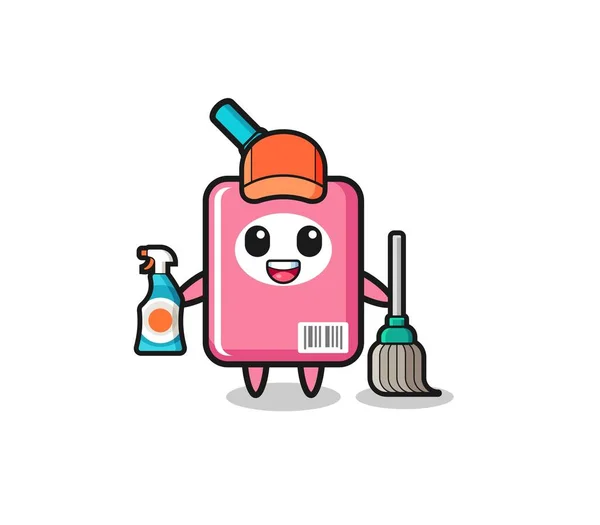 Cute Milk Box Character Cleaning Services Mascot Cute Design —  Vetores de Stock