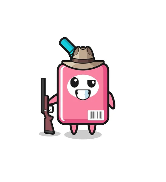 Milk Box Hunter Mascot Holding Gun Cute Design —  Vetores de Stock