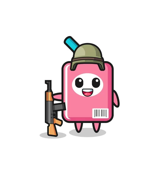 Cute Milk Box Mascot Soldier Cute Design — Stockvektor