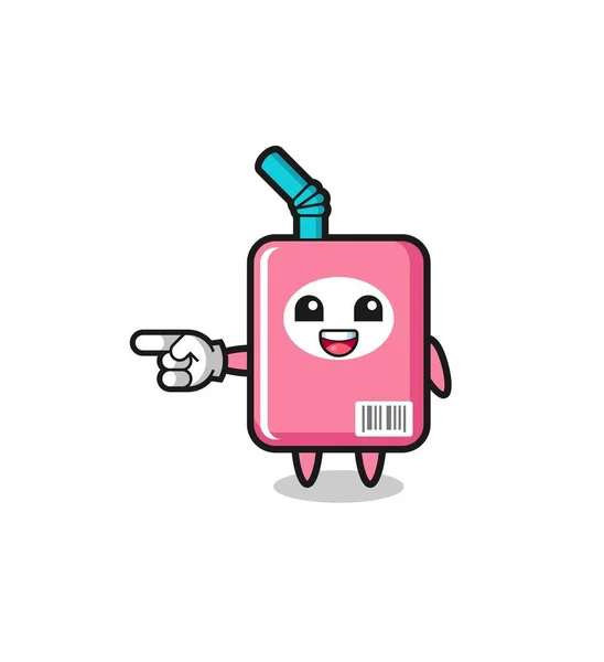 Milk Box Cartoon Pointing Left Gesture Cute Design — Stok Vektör