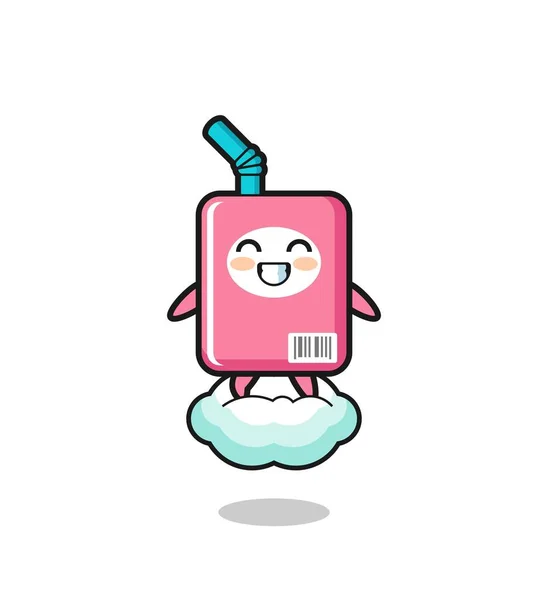 Cute Milk Box Illustration Riding Floating Cloud Cute Design — Vetor de Stock