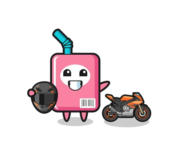 Cute Milk Box Cartoon Motorcycle Racer Cute Design — Stockvektor