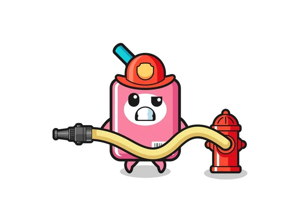 Milk Box Cartoon Firefighter Mascot Water Hose Cute Design — Stok Vektör