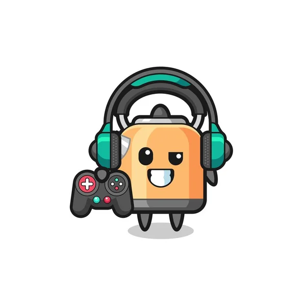 Kettle Gamer Mascot Holding Game Controller Cute Design — Vector de stock