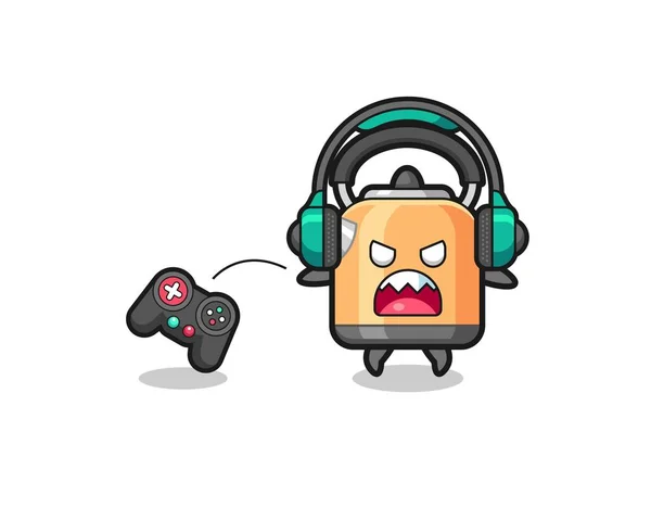 Kettle Gamer Mascot Angry Cute Design — Stockvector