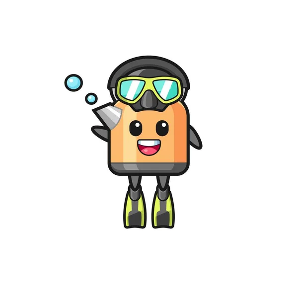 Kettle Diver Cartoon Character Cute Design — Stockvector