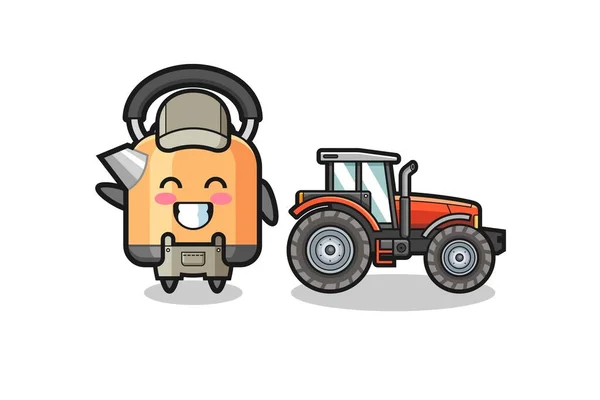 Kettle Farmer Mascot Standing Tractor Cute Design — Stock Vector