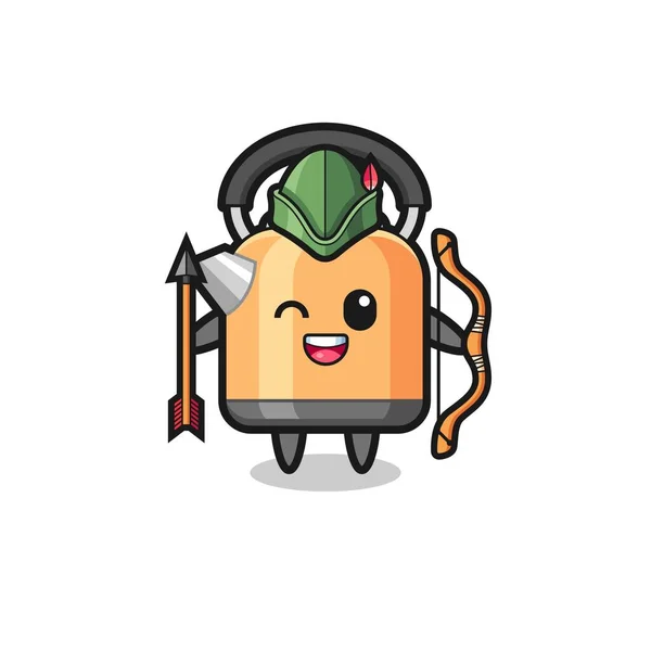 Kettle Cartoon Medieval Archer Mascot Cute Design —  Vetores de Stock