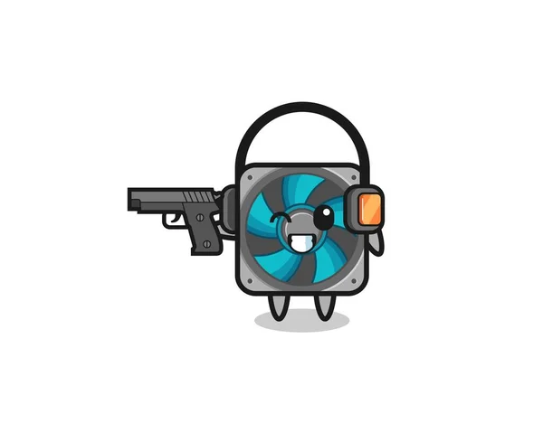 Illustration Computer Fan Cartoon Doing Shooting Range Cute Design — Stockvector