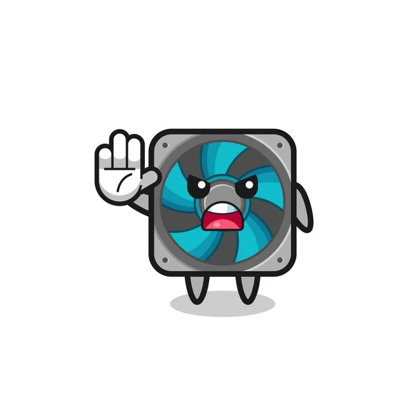 Computer Fan Character Doing Stop Gesture Cute Design — Image vectorielle