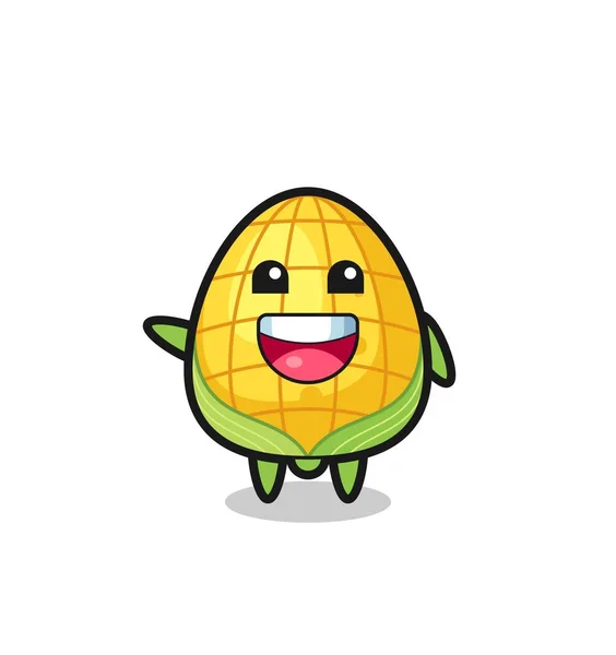 Happy Corn Cute Mascot Character Cute Design —  Vetores de Stock