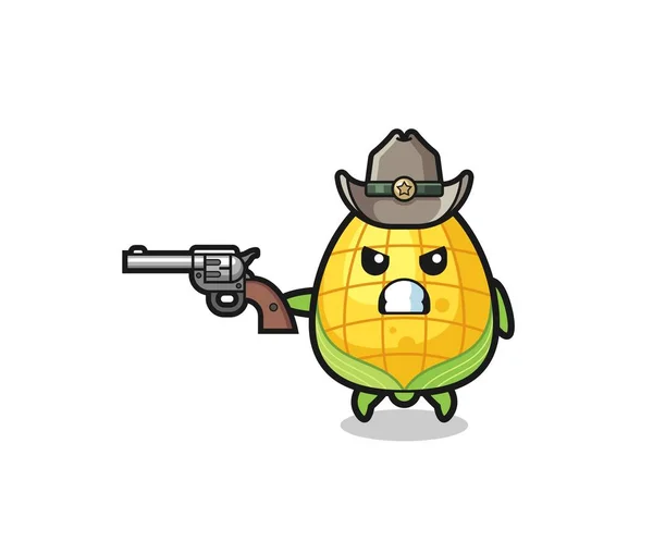 Corn Cowboy Shooting Gun Cute Design — стоковый вектор