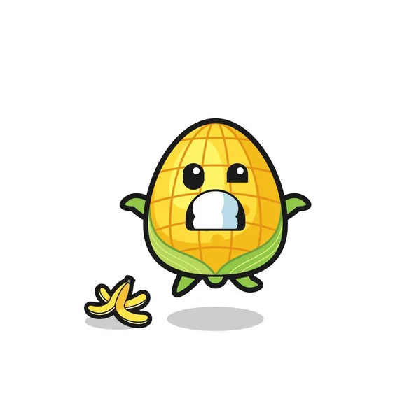 Corn Cartoon Slip Banana Peel Cute Design — Stock Vector